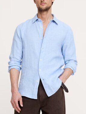 NWT! Banana Republic Men's Light Blue Slim-Fit 100% European Linen Shirt XLT